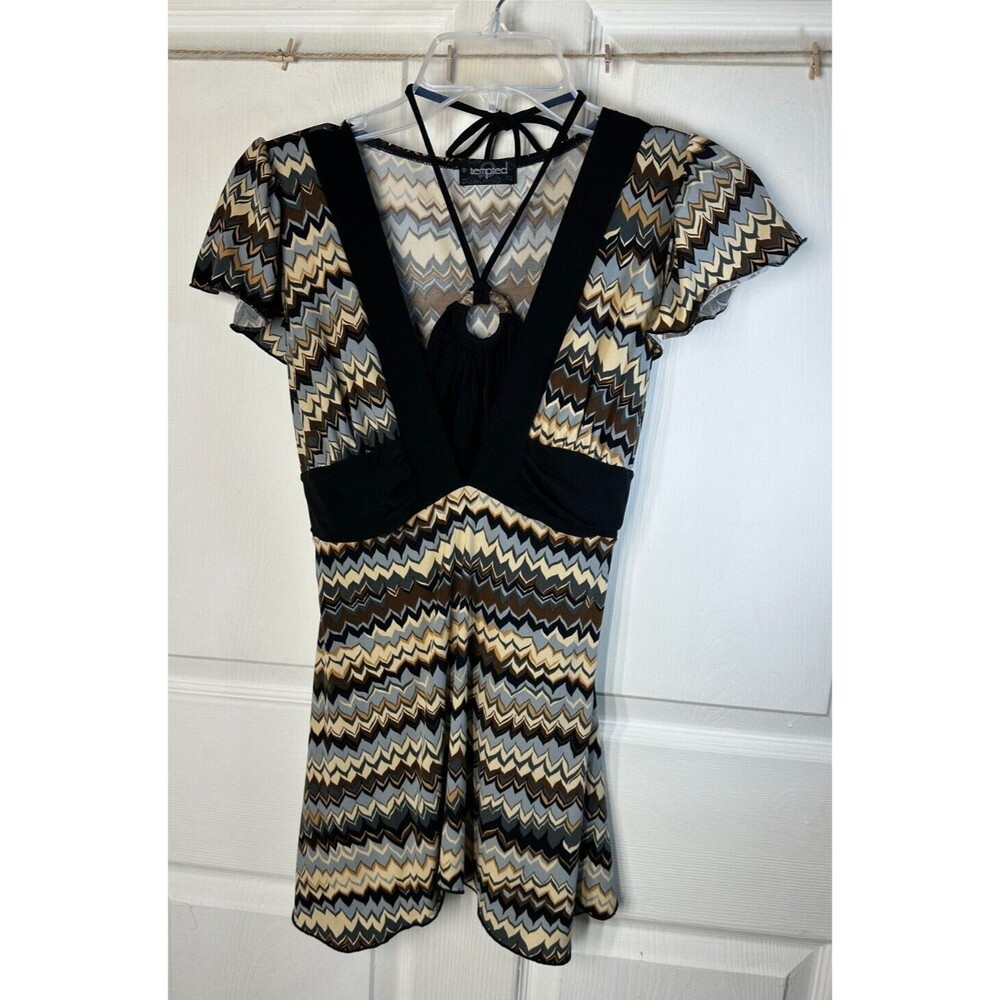 Tempted Blouse Women's Size Small Tie Around Neck & Waist Short Flutter Sleeve